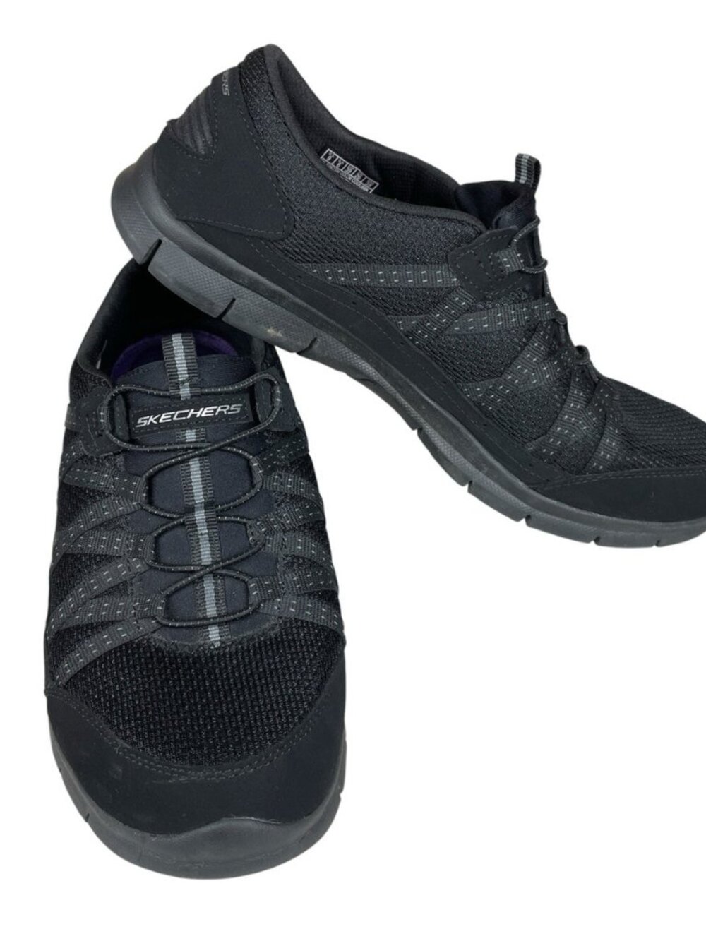 Skechers Black Athletic Slip-On Sneakers— Purple Insole 8.5